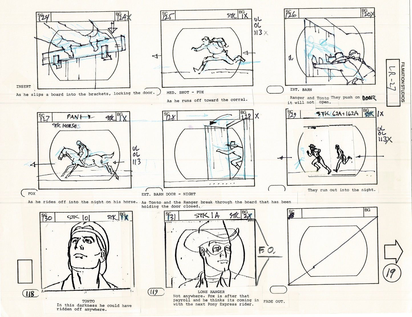 The Lone Ranger 1981 Production Animation Storyboard Page from Filmation B-025