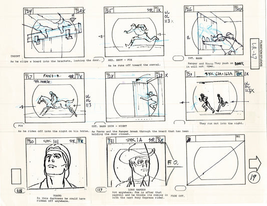 The Lone Ranger 1981 Production Animation Storyboard Page from Filmation B-025