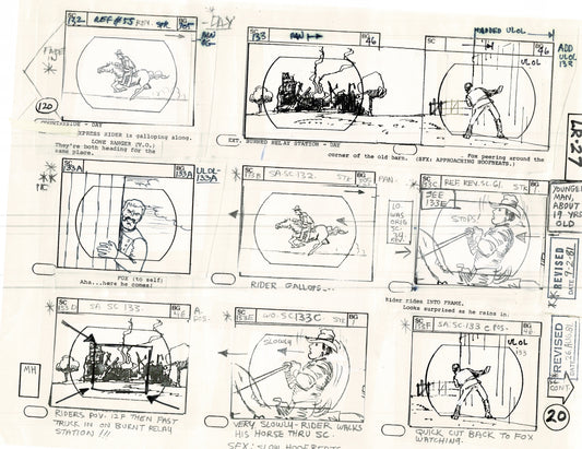 The Lone Ranger 1981 Production Animation Storyboard Page from Filmation B-026