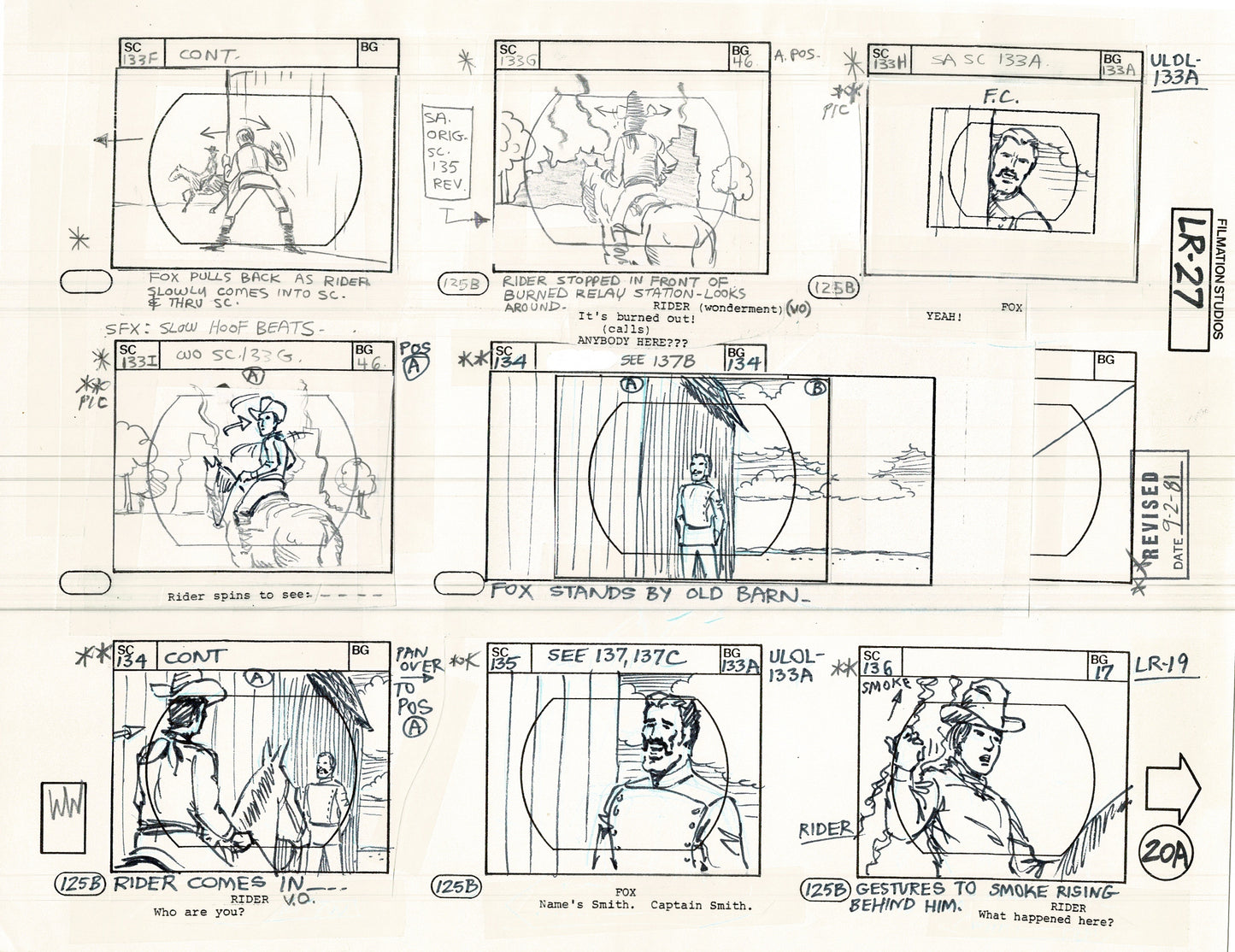 The Lone Ranger 1981 Production Animation Storyboard Page from Filmation B-027