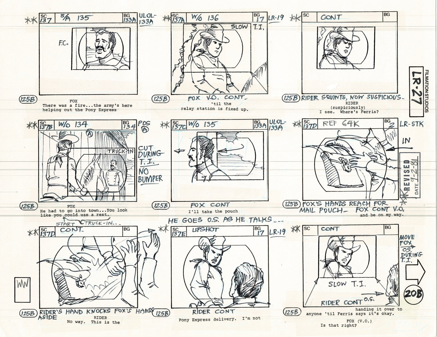 The Lone Ranger 1981 Production Animation Storyboard Page from Filmation B-028