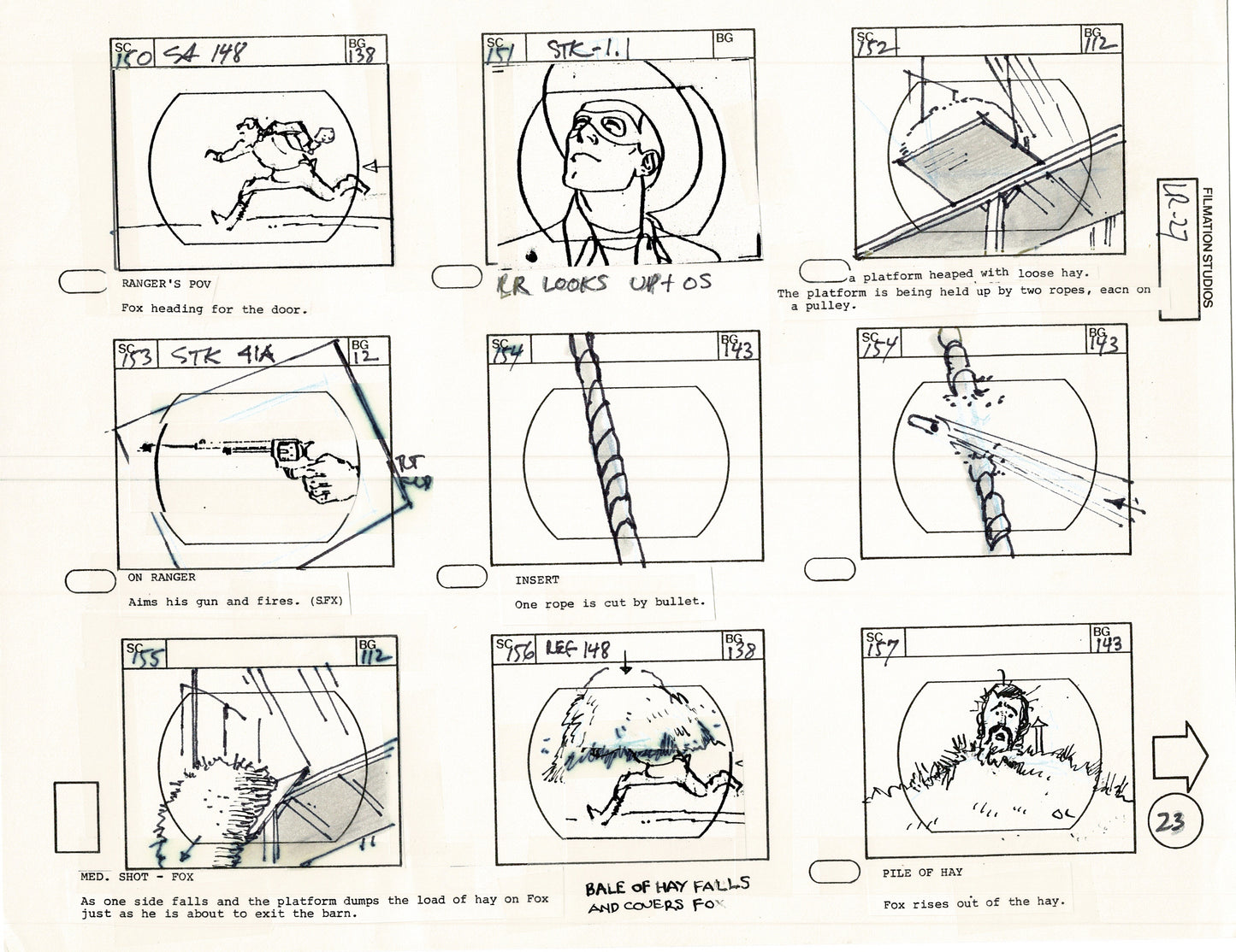 The Lone Ranger 1981 Production Animation Storyboard Page from Filmation B-032