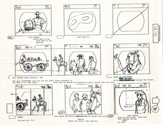 The Lone Ranger 1981 Production Animation Storyboard Page from Filmation B-033