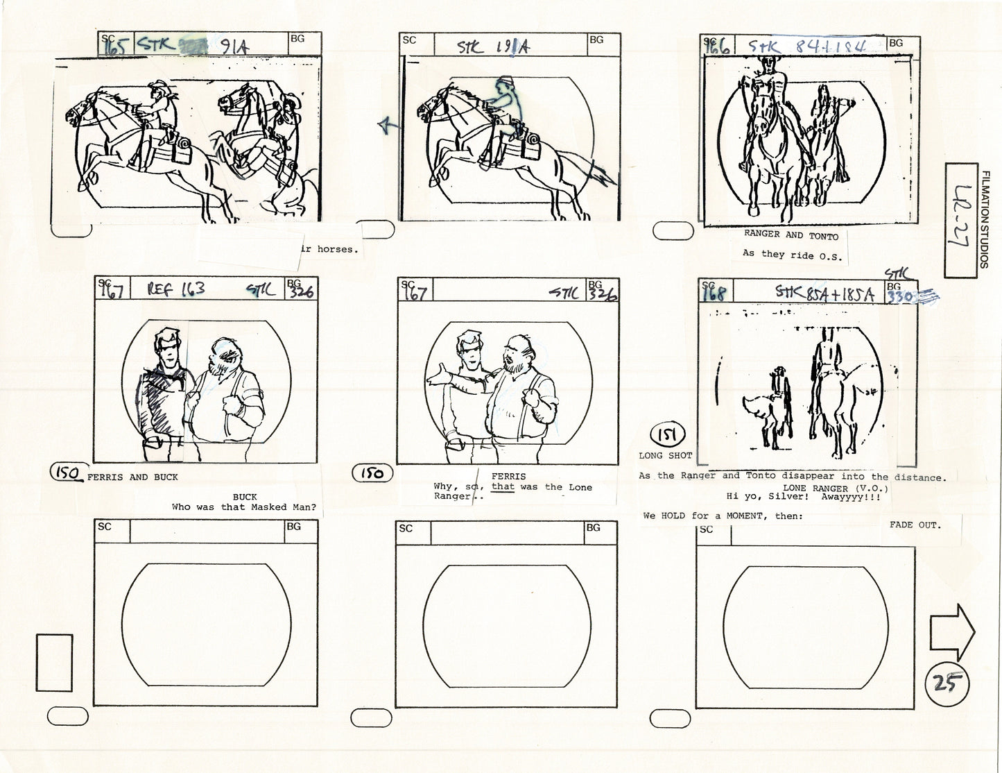 The Lone Ranger 1981 Production Animation Storyboard Page from Filmation B-034