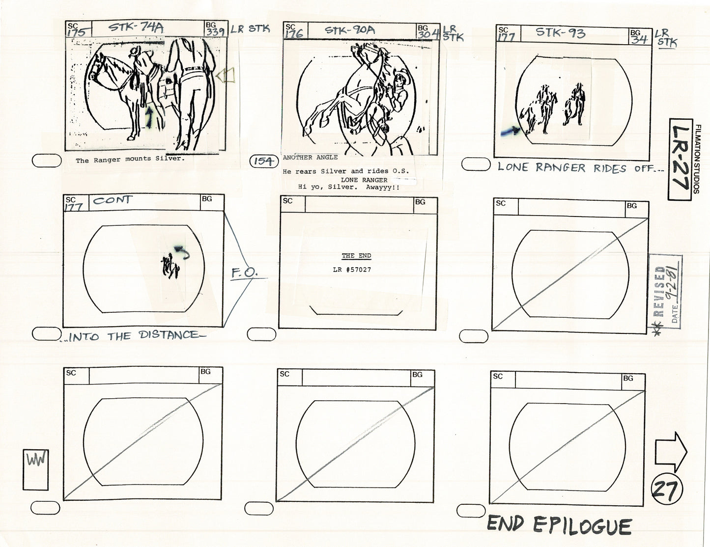 The Lone Ranger 1981 Production Animation Storyboard Page from Filmation B-036