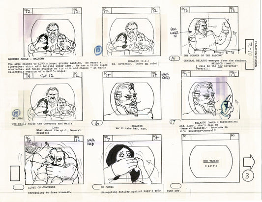 Zorro Storyboard Art Cartoon Page Vintage Animated Filmation 1981 A-003