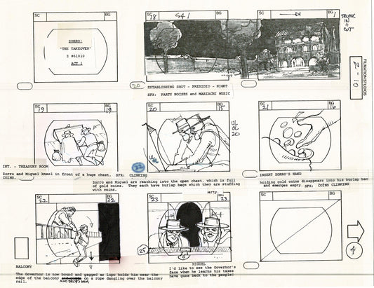 Zorro Storyboard Art Cartoon Page Vintage Animated Filmation 1981 A-004