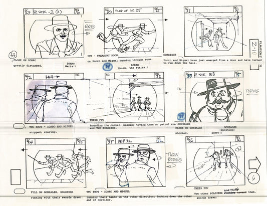 Zorro Storyboard Art Cartoon Page Vintage Animated Filmation 1981 A-006