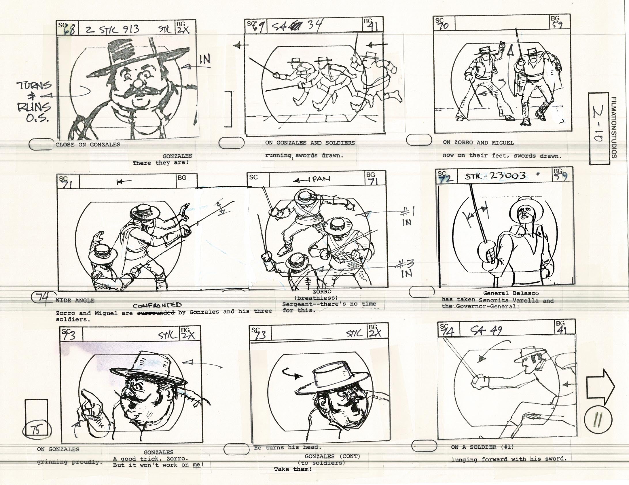 Zorro Storyboard Art Cartoon Page Vintage Animated Filmation 1981 A-01 ...