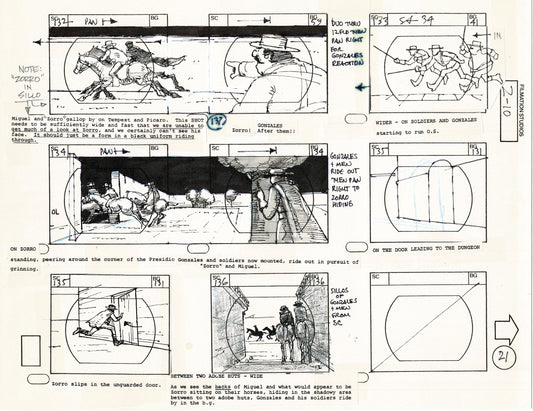 Zorro Storyboard Art Cartoon Page Vintage Animated Filmation 1981 A-024
