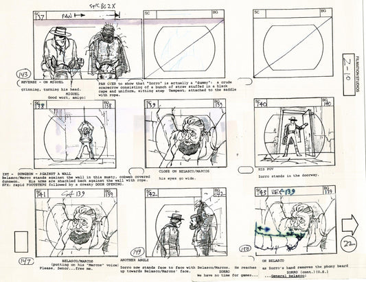 Zorro Storyboard Art Cartoon Page Vintage Animated Filmation 1981 A-025