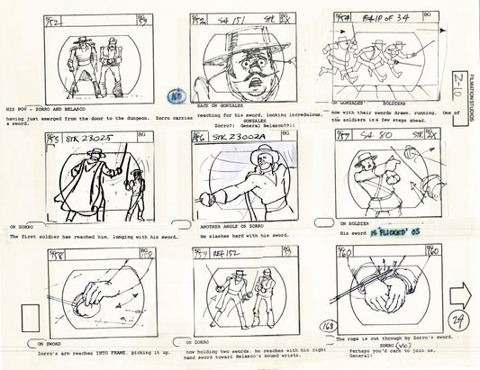 Zorro Storyboard Art Cartoon Page Vintage Animated Filmation 1981 A-027