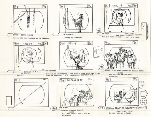 Zorro Storyboard Art Cartoon Page Vintage Animated Filmation 1981 A-030