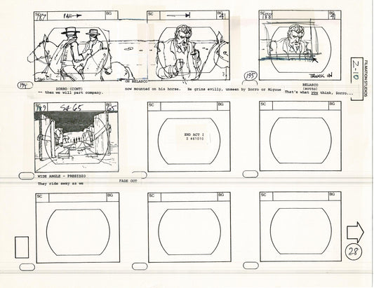 Zorro Storyboard Art Cartoon Page Vintage Animated Filmation 1981 A-031