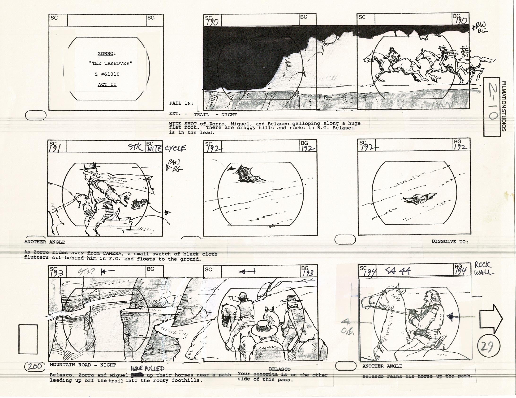 Zorro Storyboard Art Cartoon Page Vintage Animated Filmation 1981 A-03 ...