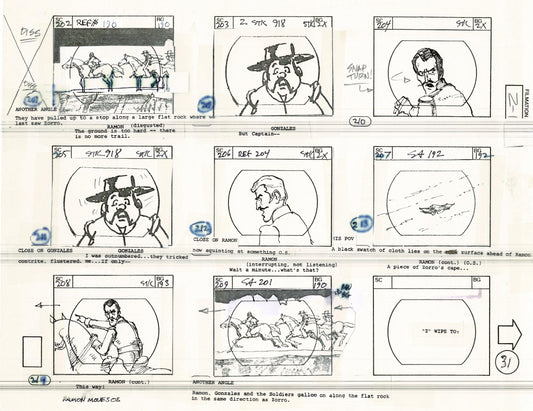 Zorro Storyboard Art Cartoon Page Vintage Animated Filmation 1981 A-034