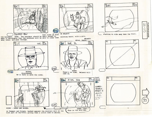 Zorro Storyboard Art Cartoon Page Vintage Animated Filmation 1981 A-036