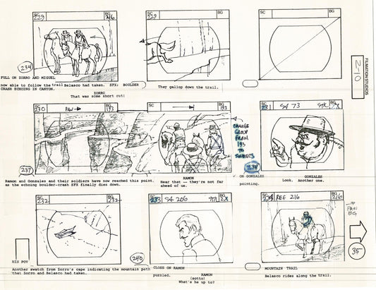 Zorro Storyboard Art Cartoon Page Vintage Animated Filmation 1981 A-038