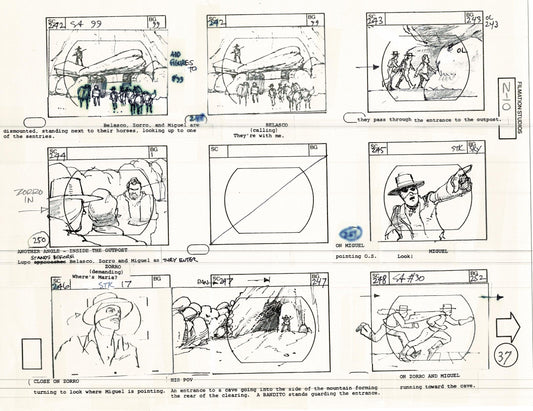 Zorro Storyboard Art Cartoon Page Vintage Animated Filmation 1981 A-040