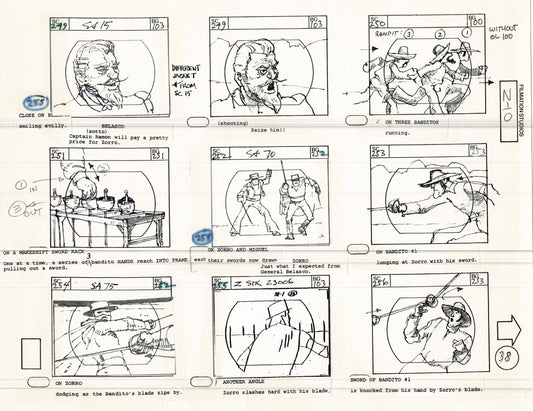 Zorro Storyboard Art Cartoon Page Vintage Animated Filmation 1981 A-041