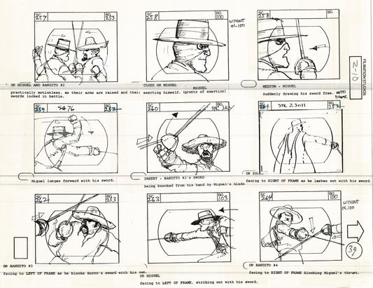 Zorro Storyboard Art Cartoon Page Vintage Animated Filmation 1981 A-042