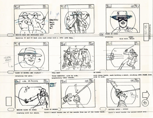 Zorro Storyboard Art Cartoon Page Vintage Animated Filmation 1981 A-043