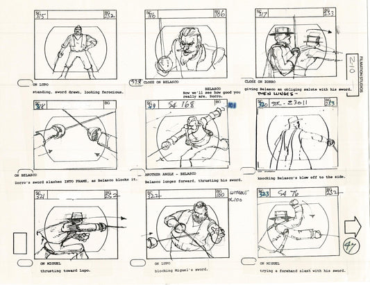 Zorro Storyboard Art Cartoon Page Vintage Animated Filmation 1981 A-050