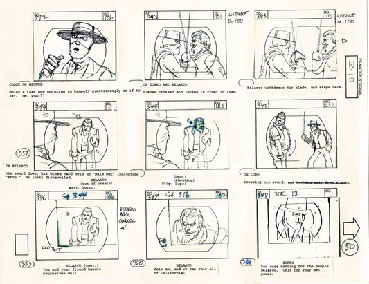 Zorro Storyboard Art Cartoon Page Vintage Animated Filmation 1981 A-053