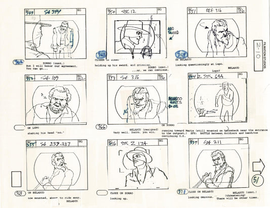 Zorro Storyboard Art Cartoon Page Vintage Animated Filmation 1981 A-054