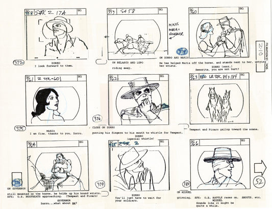 Zorro Storyboard Art Cartoon Page Vintage Animated Filmation 1981 A-055