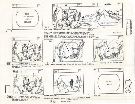 Zorro Storyboard Art Cartoon Page Vintage Animated Filmation 1981 A-059