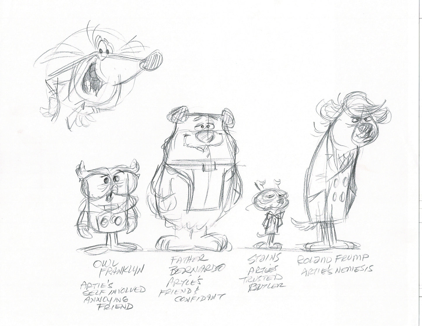 Len Smith 62-page lot Cartoon Production Character Drawings for Proposed Show