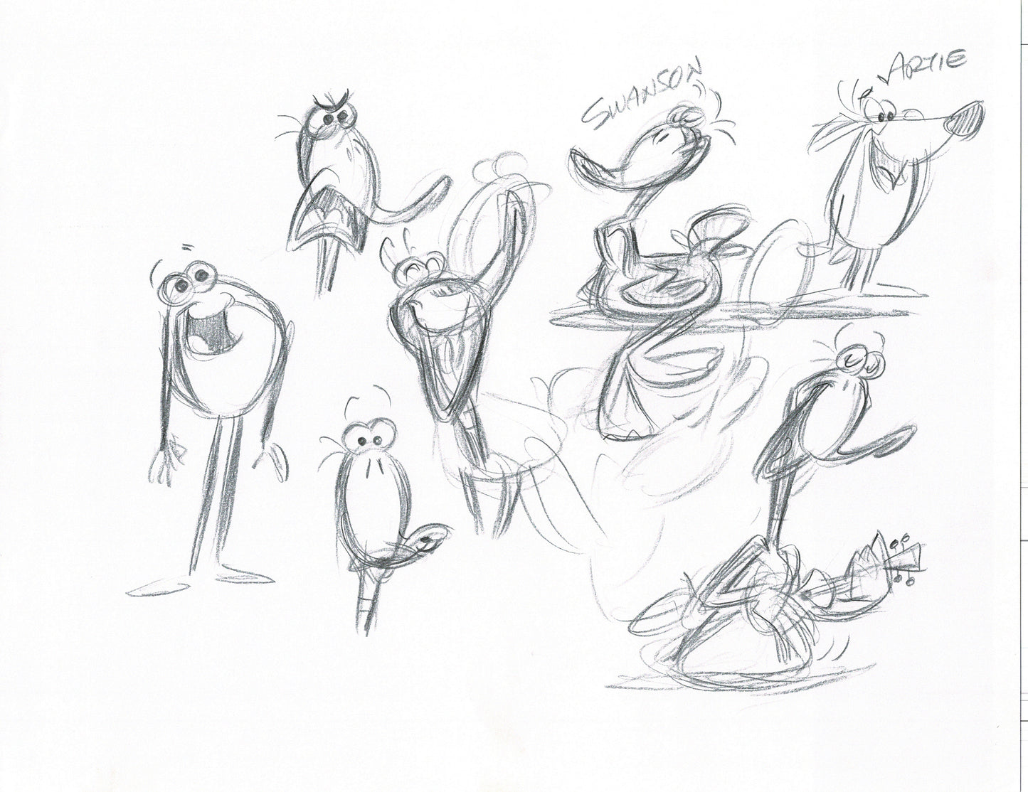 Len Smith 62-page lot Cartoon Production Character Drawings for Proposed Show