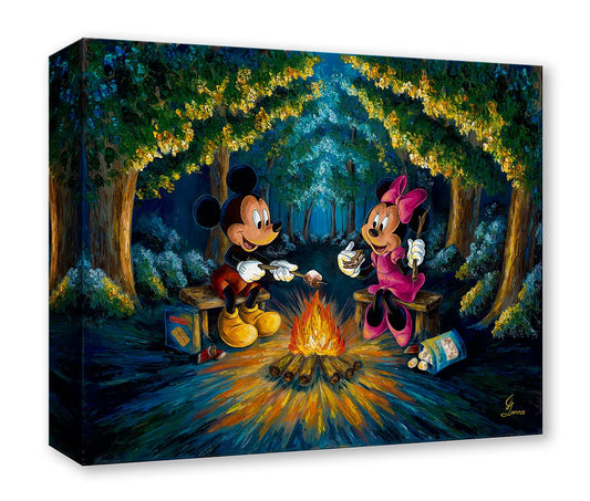 Mickey Mouse and Minnie Mouse Fall Walt Disney Fine Art Jennifer Lanna Limited Edition of 1500 TOC Treasures on Canvas Print "S'mores Time"