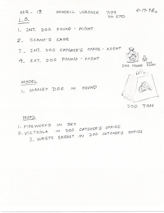 LADY and the TRAMP 2 Disney Production Drawing from Animator Wendell Washer's Estate 2001 B5