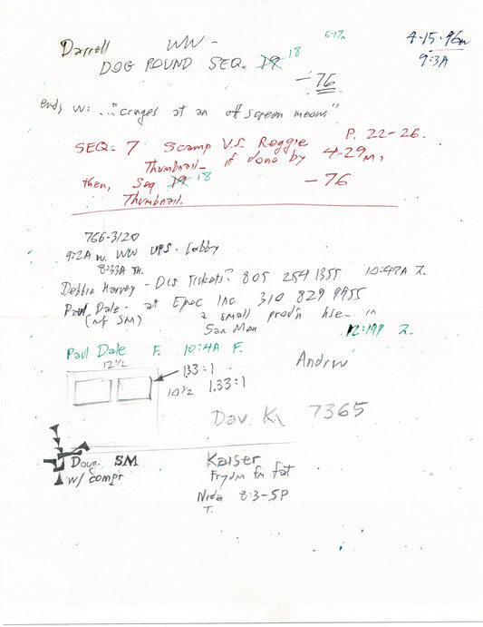 LADY and the TRAMP 2 Disney Production Drawing from Animator Wendell Washer's Estate 2001 B9