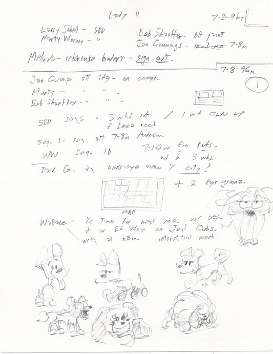 LADY and the TRAMP 2 Disney Production Drawing from Animator Wendell Washer's Estate 2001 B23
