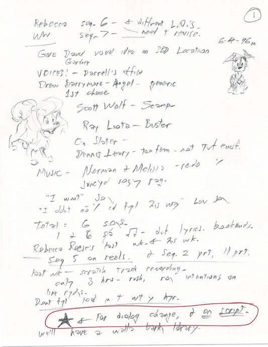 LADY and the TRAMP 2 Disney Production Drawing from Animator Wendell Washer's Estate 2001 B44