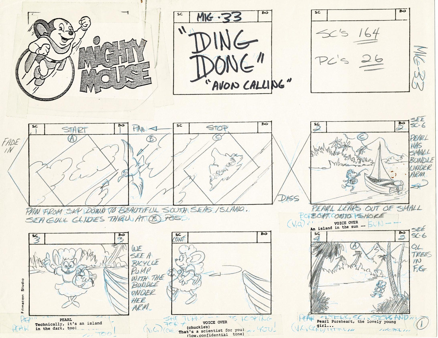 Mighty Mouse Storyboard Art Cartoon Page Vintage Filmation 1979 B-001