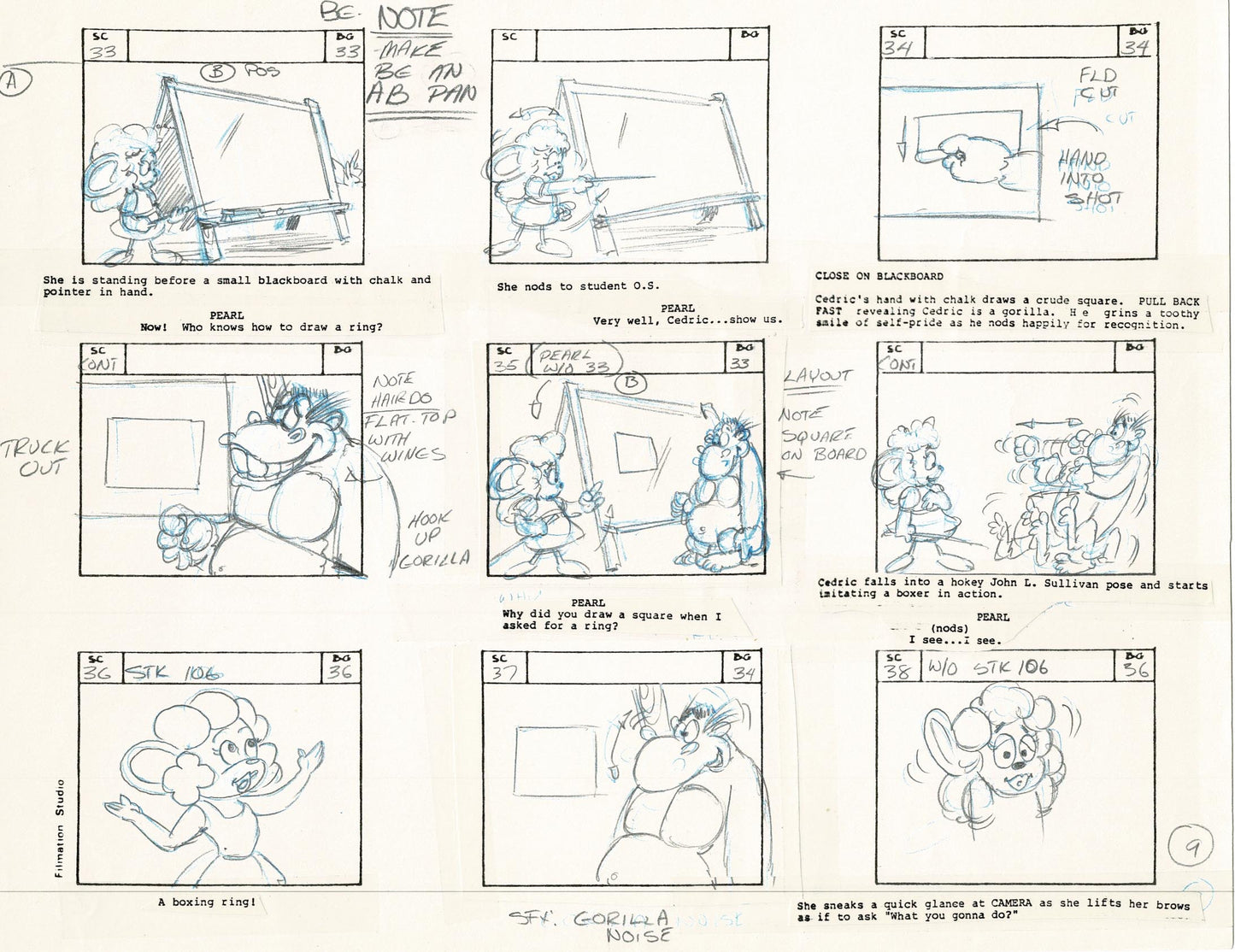 Mighty Mouse Storyboard Art Cartoon Page Vintage Filmation 1979 B-010