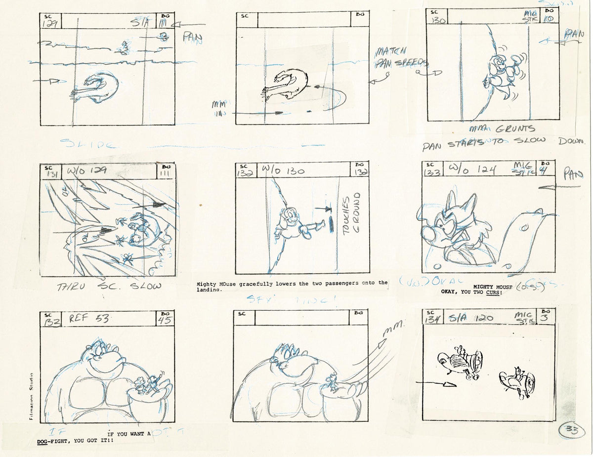 Computer Mouse Storyboard Mighty Mouse Storyboard Art Cartoon Page Vintage Filmation 1979 B-033 ...