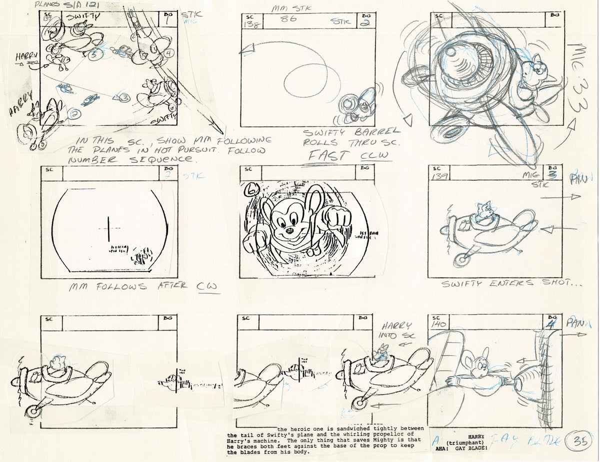 Computer Mouse Storyboard Mighty Mouse Storyboard Art Cartoon Page Vintage Filmation 1979 B-036 ...