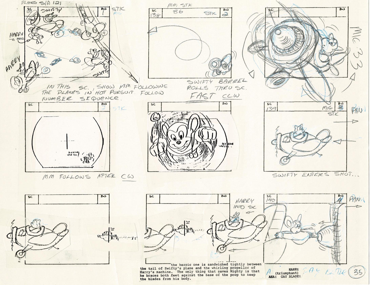 Mighty Mouse Storyboard Art Cartoon Page Vintage Filmation 1979 B-036