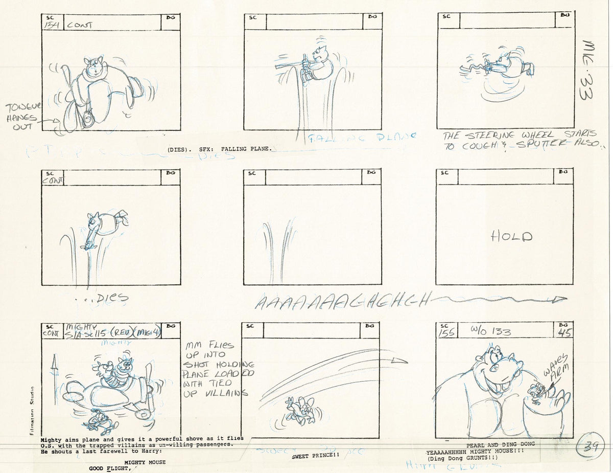 Computer Mouse Storyboard Mighty Mouse Storyboard Art Cartoon Page Vintage Filmation 1979 B-040 ...
