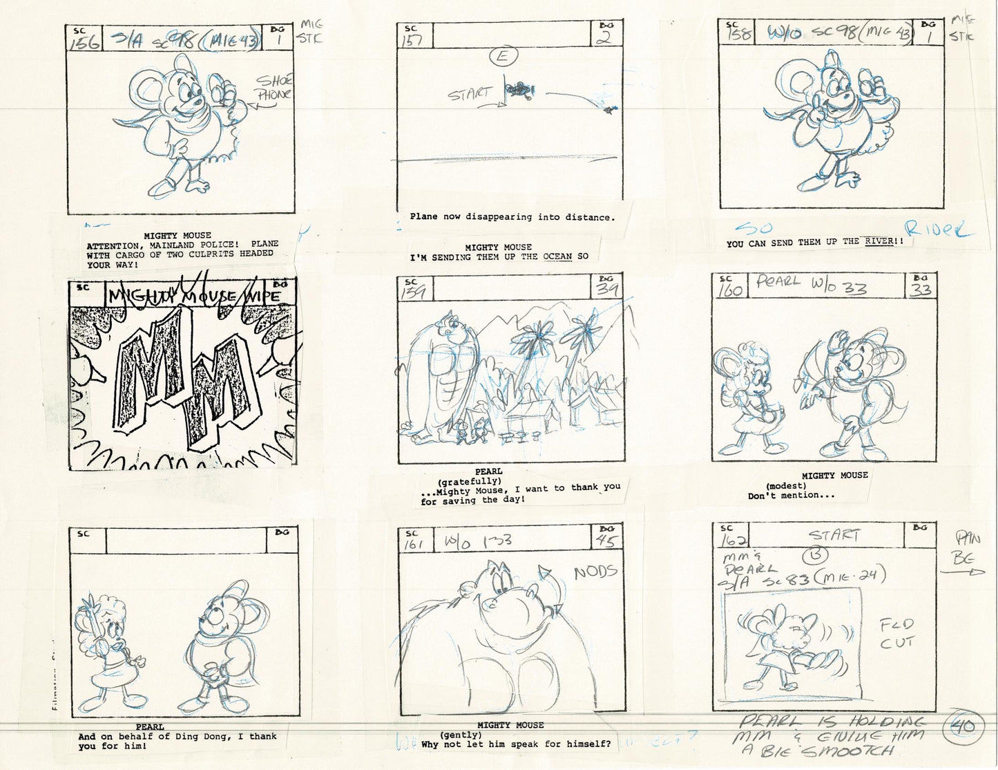 Mighty Mouse Storyboard Art Cartoon Page Vintage Filmation 1979 B-041