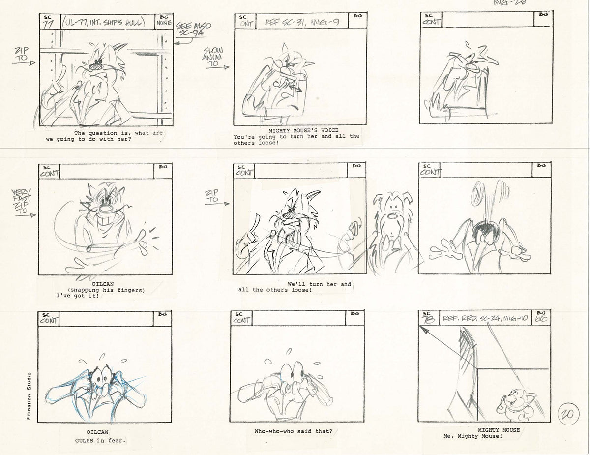 Computer Mouse Storyboard Mighty Mouse Hand-Drawn Animation Production Storyboard 1979 Ep 7 A-02 ...