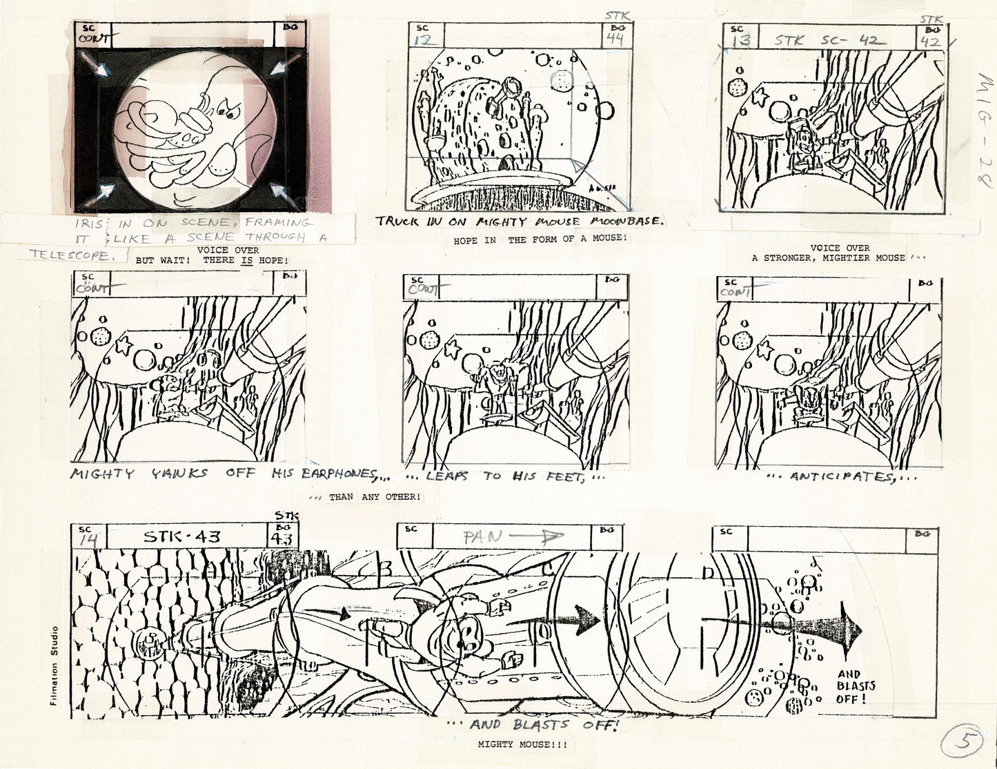 Mighty Mouse Storyboard Art Cartoon Page Vintage Filmation 1979 C-005