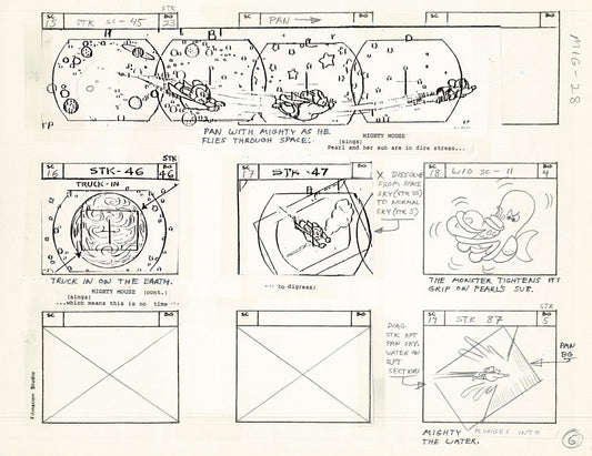 Mighty Mouse Storyboard Art Cartoon Page Vintage Filmation 1979 C-006