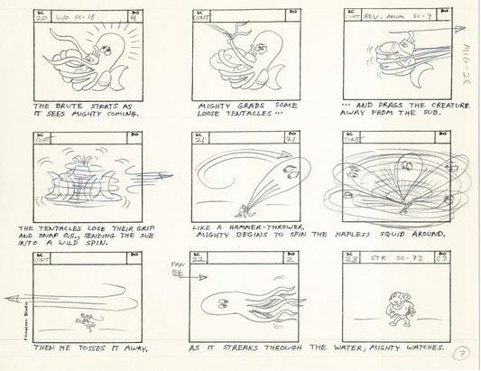 Mighty Mouse Storyboard Art Cartoon Page Vintage Filmation 1979 C-007