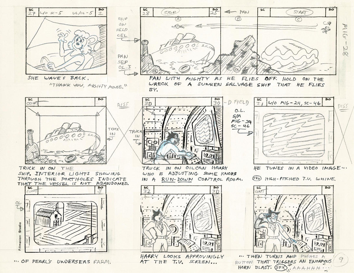 Computer Mouse Storyboard Mighty Mouse Storyboard Art Cartoon Page Vintage Filmation 1979 C-009 ...